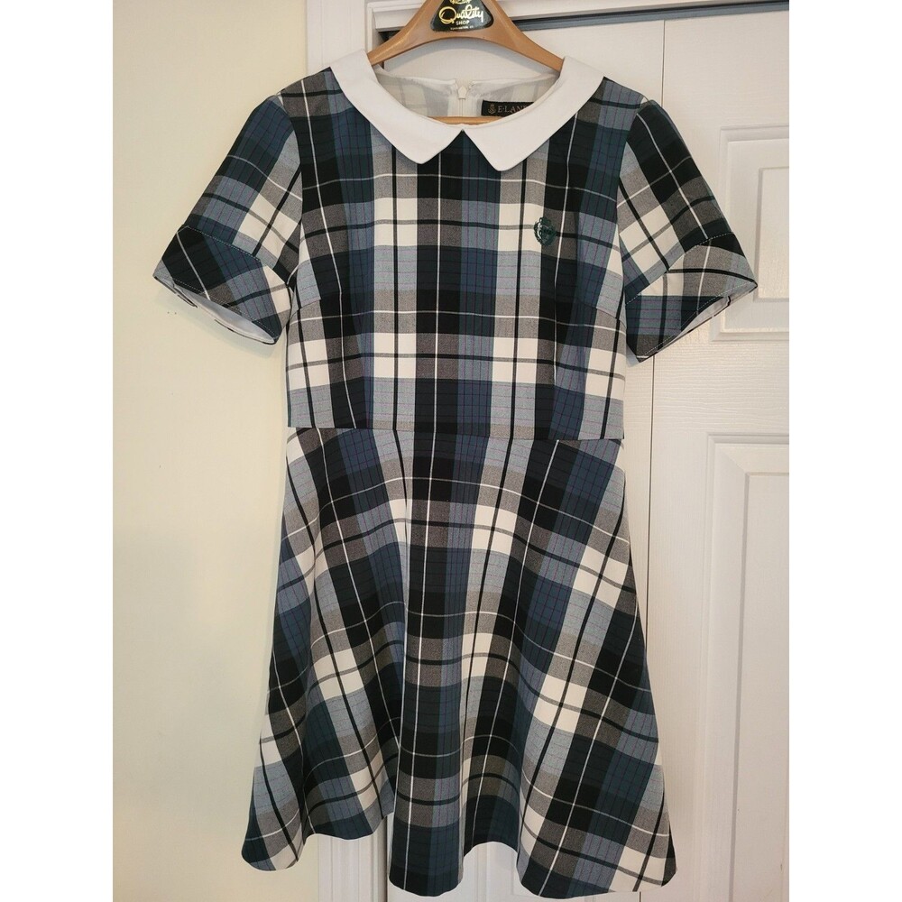 VTG ELAND Women’s Tartan Green Plaid Classic English School Girl Dress Size M/L